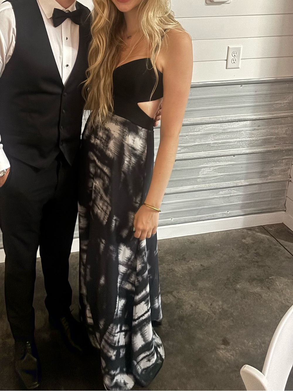 BCBGMaxAzria Black and White Tie-Dye Maxi Dress